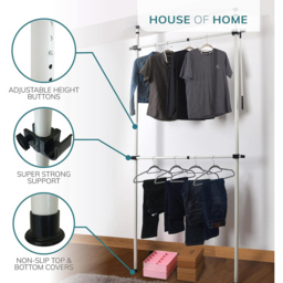 House of Home 2 Tier Telescopic Hanging Rail Adjustable Wardrobe - thumbnail 4