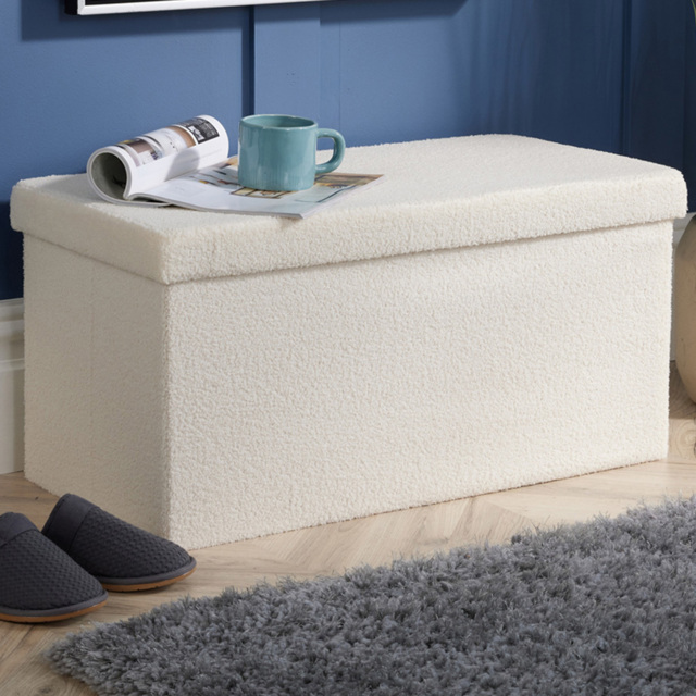 Home Source Cream Teddy Fur Foldable Storage Ottoman - image 1