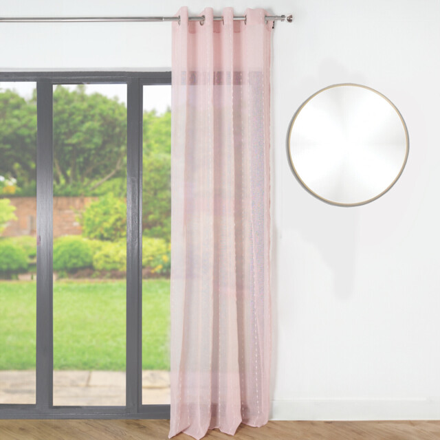 Isobel Blush Tufted Stripe Voile Eyelet Curtain 140 x 240cm
