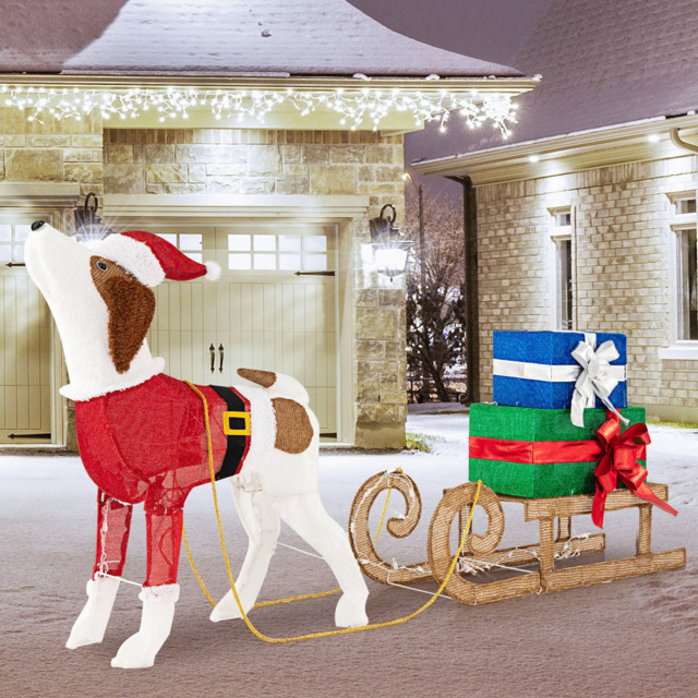 StarBright Pre-Lit Lighted Dog Sleigh Gift Boxes Combo Christmas Decoration - image 1