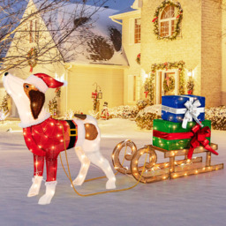 StarBright Pre-Lit Lighted Dog Sleigh Gift Boxes Combo Christmas Decoration - thumbnail 3
