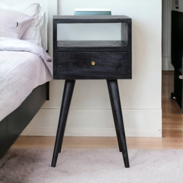 Artisan Furniture Mini Ash Black Single Drawer Single Shelf Mango Wood Bedside Table - image 1