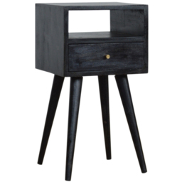 Artisan Furniture Mini Ash Black Single Drawer Single Shelf Mango Wood Bedside Table - thumbnail 4