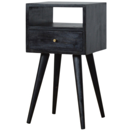 Artisan Furniture Mini Ash Black Single Drawer Single Shelf Mango Wood Bedside Table - thumbnail 3