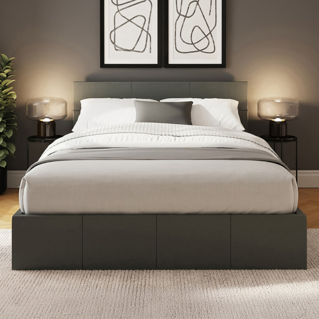 GFW Grey Double Faux Leather End Lift Ottoman Bed with Memory Pocket Spring Mattress - image 1