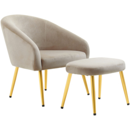 Premier Housewares Yasmeen Mink Velvet Accent Chair with Footstool - thumbnail 2