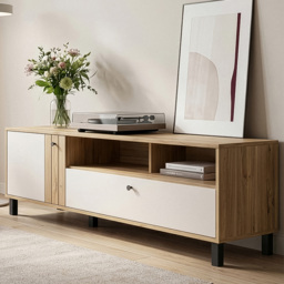Florence Grafton Single Door Single Drawer 2 Shelf Cream and Oak TV Unit