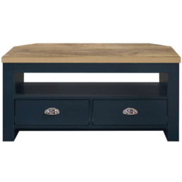 Highgate 2 Drawer Navy and Oak Corner TV Unit - thumbnail 3