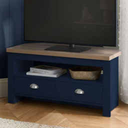 Highgate 2 Drawer Navy and Oak Corner TV Unit