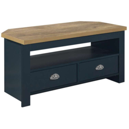 Highgate 2 Drawer Navy and Oak Corner TV Unit - thumbnail 2