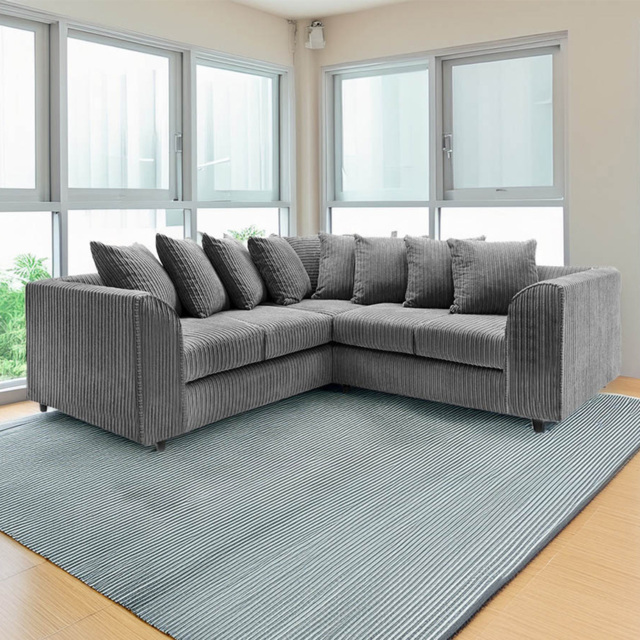 Luxor 5 Seater Grey Jumbo Cord L Shaped Corner Sofa with Scatter Back - image 1