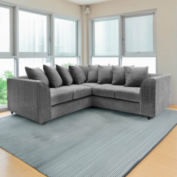 Luxor 5 Seater Grey Jumbo Cord L Shaped Corner Sofa with Scatter Back