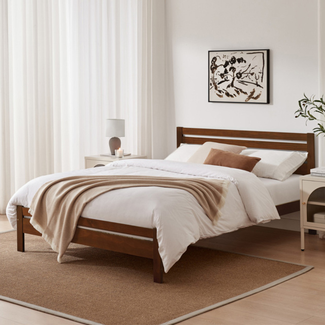 Furniturebox Cadhla King Size Walnut Stain Solid Pine Bed Frame - image 1