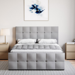 Vida Designs Valentina Double Light Grey Linen Ottoman Bed with Gel Memory Foam Mattress - thumbnail 4