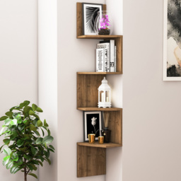 Decorotika Desaldino Walnut 4 Tier Wall Mounted Zig Zag Corner Shelving Unit