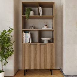 GFW Nervata Oak and Black 2 Door 5 Shelf Ribbed Tall Shelving Unit