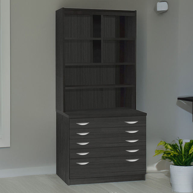 R White Cabinets Black 5 Drawer 6 Shelf Chest of Drawers with Hutch - image 1