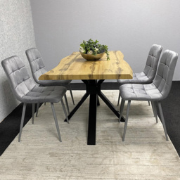 Kosy Koala 4 Seater Velvet Wooden Rectangle Dining Set Grey