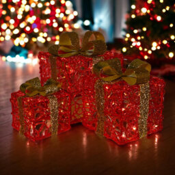 St Helens Red 3 Piece Christmas Gift Box Decoration Set - thumbnail 1
