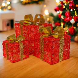 St Helens Red 3 Piece Christmas Gift Box Decoration Set - thumbnail 4