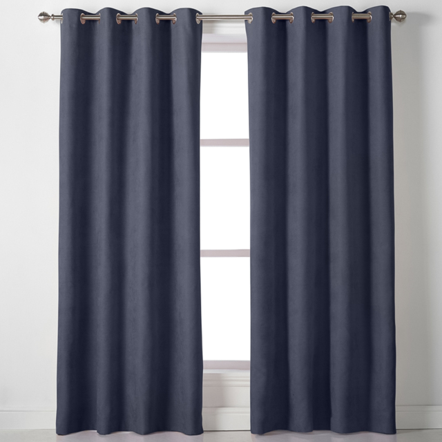 Alan Symonds Velvet Chenille Ring Top Eyelet Curtains Navy 142 x 137cm - image 1