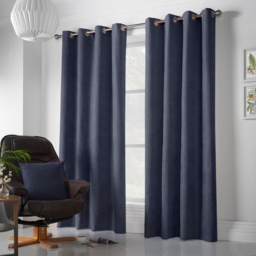 Alan Symonds Velvet Chenille Ring Top Eyelet Curtains Navy 142 x 137cm - thumbnail 4