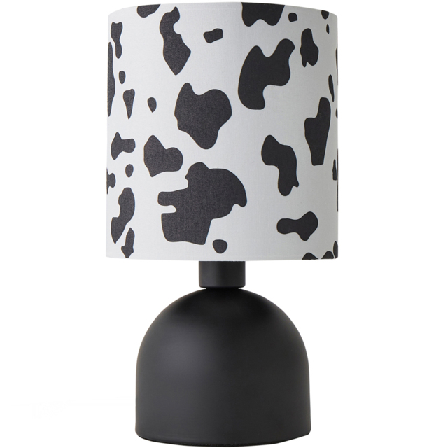 ValueLights Miley Cow Print Drum Shade Matte Black LED Table Lamp - image 1