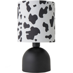 ValueLights Miley Cow Print Drum Shade Matte Black LED Table Lamp - thumbnail 1