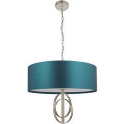 Merano Trento Antique Silver and Teal Satin Fabric 5 Light Pendant Ceiling Light