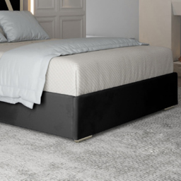 Alison Black Double Velvet Upholstered Metal Bed Frame with Panelled Headboard - thumbnail 4