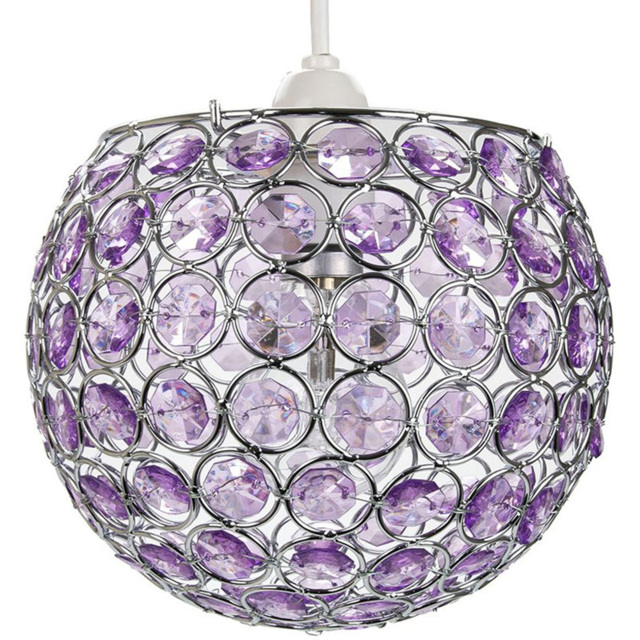 Happy Homewares Globe Easy Fit Ceiling Pendant Shade with Small Purple Acrylic Beads - image 1