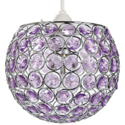 Happy Homewares Globe Easy Fit Ceiling Pendant Shade with Small Purple Acrylic Beads - thumbnail 1