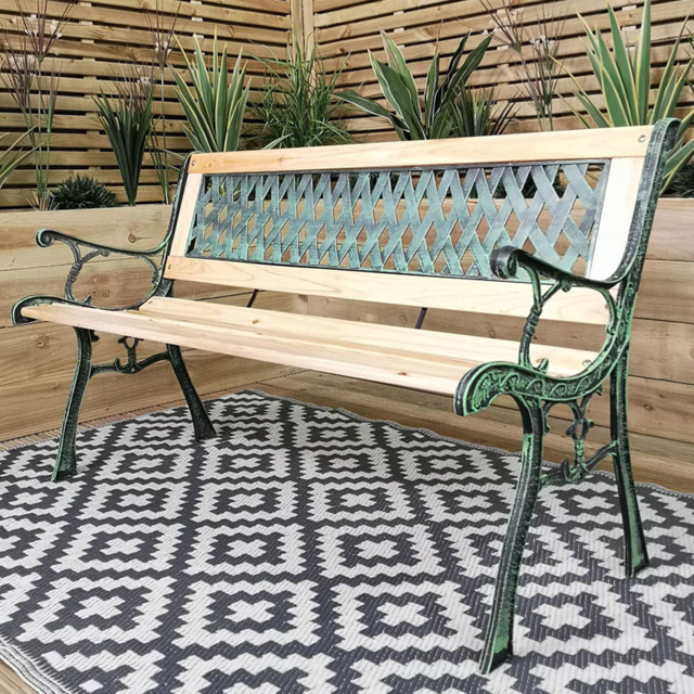 Samuel Alexander Cast Iron Lattice Wooden Garden Bench - image 1