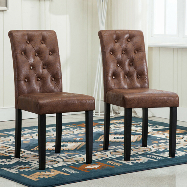 Brown Tufted Button Back Fabric Set of 2 Dining Chair - image 1