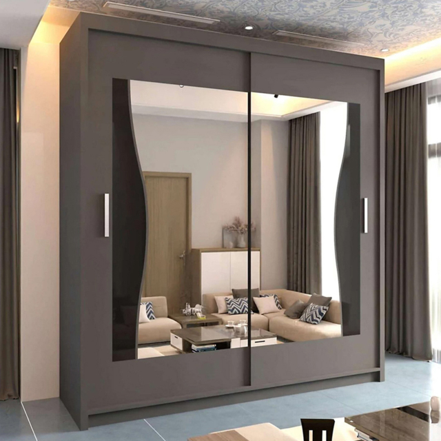 Sliding Wardrobes 4U Batumi Grey 2 Door Curved Mirrored Wardrobe - image 1