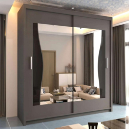 Sliding Wardrobes 4U Batumi Grey 2 Door Curved Mirrored Wardrobe