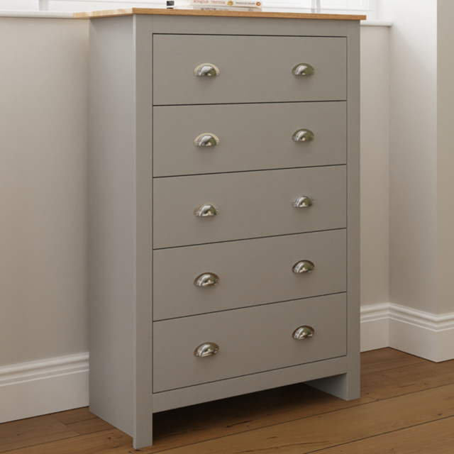 GFW Lancaster Grey 5 Drawer Chest of Drawers
