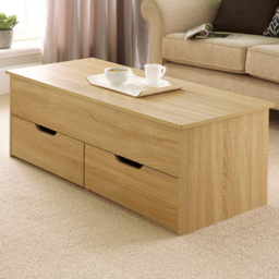 Home Source Bruges 2 Drawer Natural Oak Lift Up Coffee Table