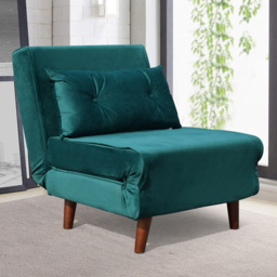 Brooklyn Single Seater Green Plush Velvet Pull Out Sofa Bed