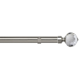 New Edge Blinds Satin Silver Fixed Length Eyelet Metal Curtain Pole Set with Bella Finial 240cm