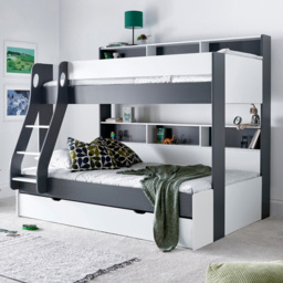 Bedmaster Oliver Grey and White Triple Sleeper Single Drawer Bunk Bed