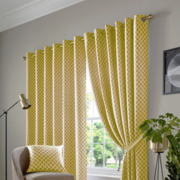 Alan Symonds Wold Ring Top Eyelet Curtains Ochre and White 228cm x 274cm