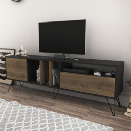Decorotika Mistico 2 Door 4 Shelf Black and Walnut Wide Modern TV Unit