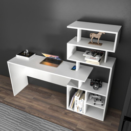Decorotika Next White 7 Shelf Modern Computer Desk - thumbnail 3