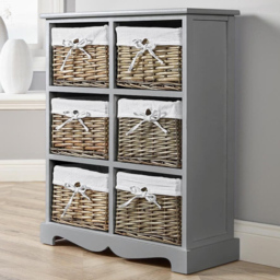 Home Source Lichfield Grey 6 Wicker Basket Drawer Storage Chest