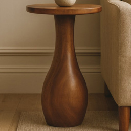 Artisan Furniture Curved Base Brown Solid Wood Side Table
