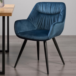 Bentley Designs Dali Petrol Blue Velvet Fabric Upholstered Chair Set of 2