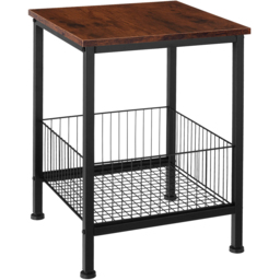 tectake Grimsby Dark Wood Bedside Table with Mesh Basket - thumbnail 2