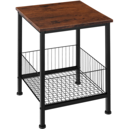 tectake Grimsby Dark Wood Bedside Table with Mesh Basket - thumbnail 4