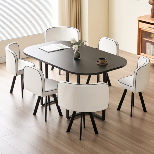 Comfy Living 6 Seater Black Square Dining Table Set with White Chairs - image 1